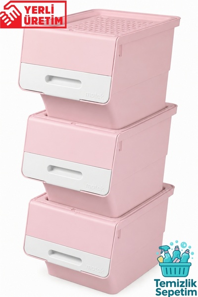 temizliksepetim 3-Tier Wheeled Storage Box with Lid, Goods and Food Organizer...
