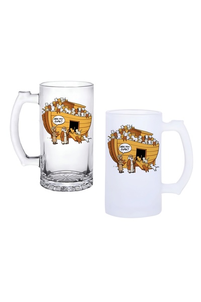 Ghostbastır Noah's Ark Cat-Handled Beer Glass with Frosted or Transparent Opt...