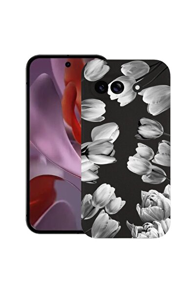 bestcase Ултра тънък TPU калъф, съвместим с Google Pixel 9a, Флорален - Черен...