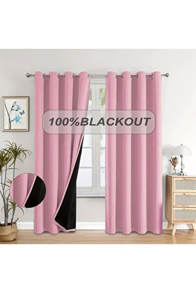Choice28 Rod pocket 1pc W100xL130cm pink 1pc 100% Blackout Curtain with Black...
