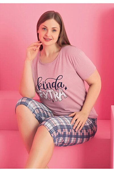 RİNDA Women's Cotton pajamas plus size - 2-piece set: t-shirt + 3/4 pants, ki...