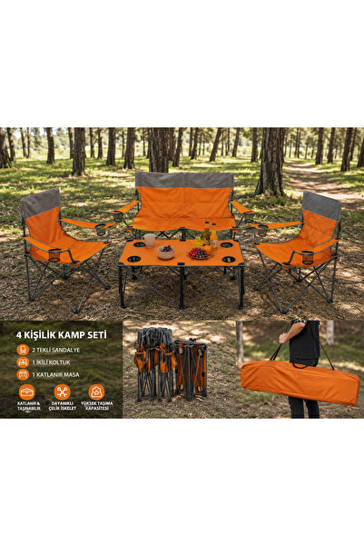 Altınkayaticaret 4 KİŞİLİK KATLANIR KAMP SETİ – MASA + 2 TEKLİ + 1 İKİLİ KOLT...