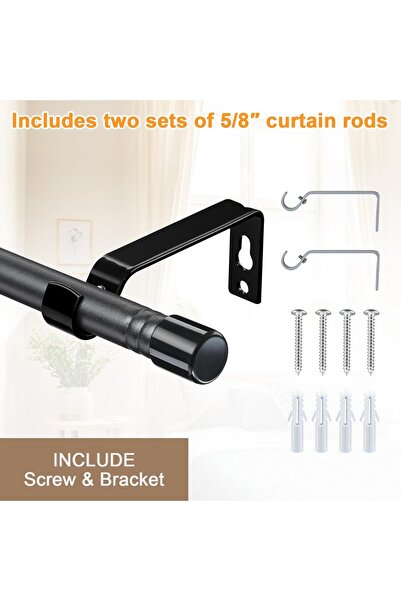 INFLATION Curtain Rod with Black Finials 30-78" Curtain Rod with Fixings Wind...