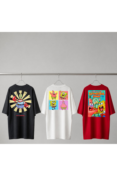 Grafftee Clothing Sponge Bob (Sünger Bob) Desenli 3'lü Set Unisex Özel Tasarı...