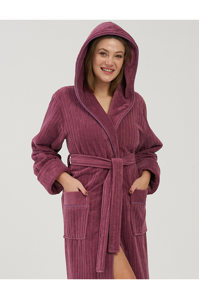 Nuşa Hooded Stripe Jacquard Bamboo Cotton Soft Super Absorbent Luxury Women's...