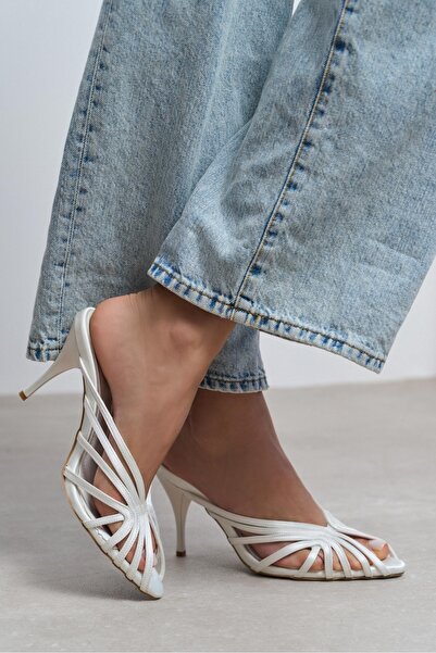 NİŞANTAŞI SHOES Γυναικείες παντόφλες με τακούνι Judith Sedef Satin με ανοιχτή...