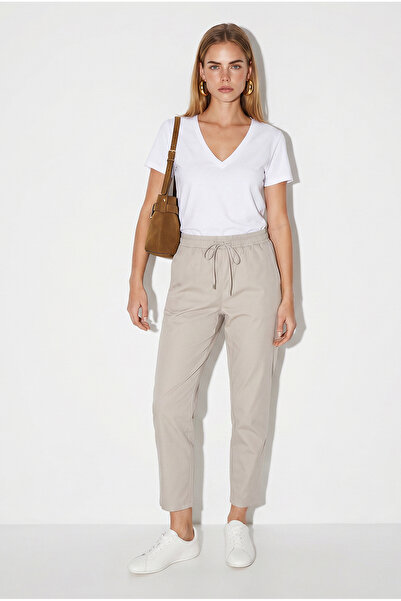 VENA Women's Alian Elastic Waist Striped Summer Gabardine Trousers - Stone St...