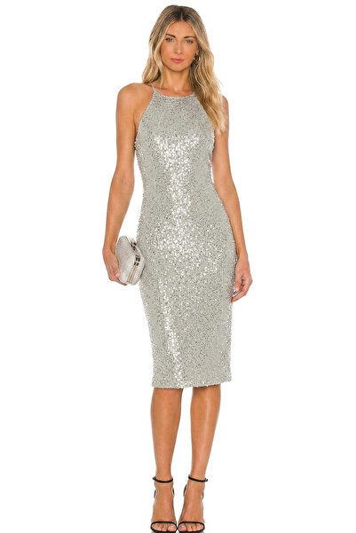 AFR CLOTHES Rochie de seară midi, strălucitoare, din țesătură cu paiete, cu d...