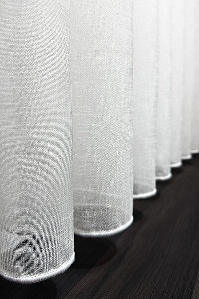 MARİTSA Foldet Linen Series Effect Plain Ecru Tulle Curtain
