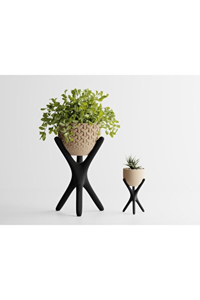 Tasarım Triova Dekoratif Saksı - Siyah Ayaklı Modern Bitki Saksısı 18 cm