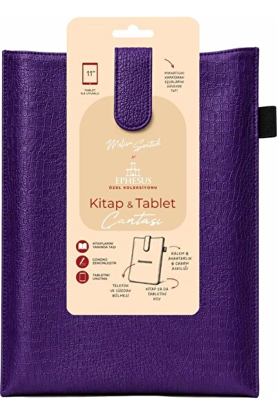 Ephesus Yayınları Yeni Nesil Kitap ve Tablet Çantası - Özel Deri Dokulu -Mor
