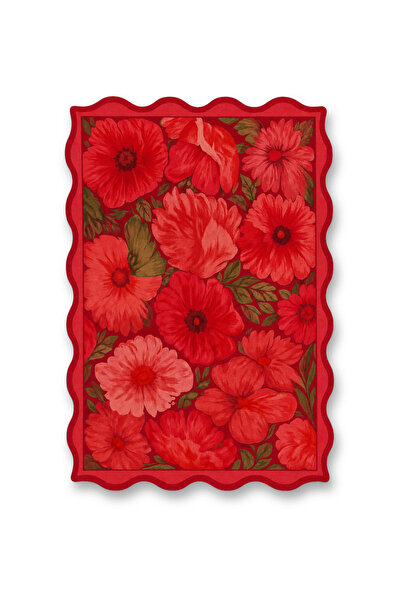 Rugs Modern Halı SDT Kırmızı Çiçek Şekil Tema Desenli Modern Dokuma Taban Dek...