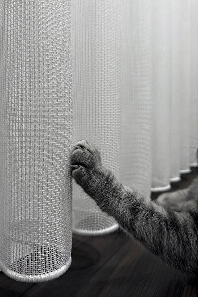 MARİTSA Mia Series Paw-Friendly Self-Recovering Cat Ecru Tulle Curtain