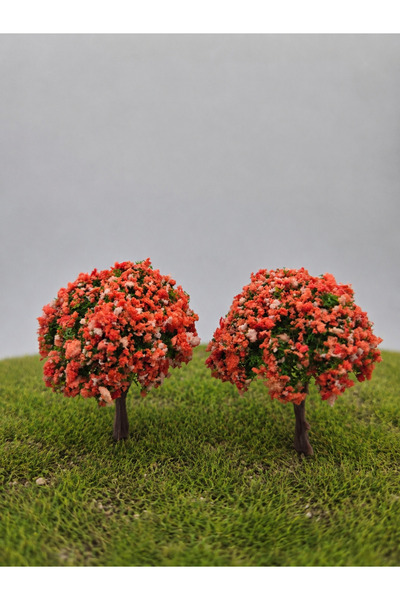 SYArts Maket Ağaç Kırmızı Çiçekli ( 6 cm 2 Adet) Diorama, Proje ve 3 Boyutlu ...