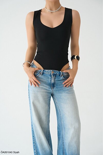 Lupies Women's U-Neck Snap Fastener Bodysuit