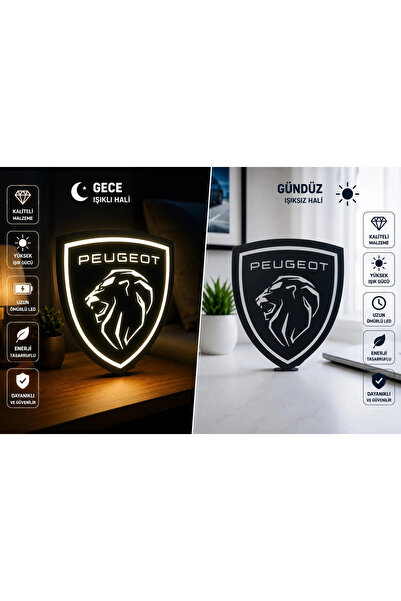 YSN SOUNDS Peugeot Masa Lambası , Peugeot Logolu Led Işıklı Masa Lambası , Pe...