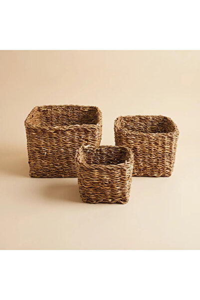 ELZEY HOME Coș organizator pătrat din răchită, 3 piese, natural