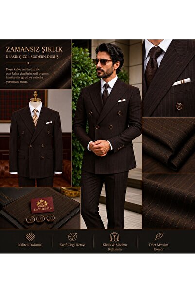 ilayda emir Luxury, Slim Fit, Double Breasted, 6 Drop, Striped Men's Suit