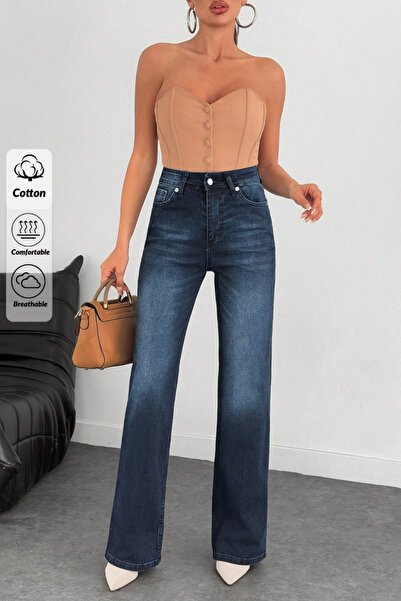 XRAY JEANS Women's Flexible Wide Leg Dark Blue Jeans