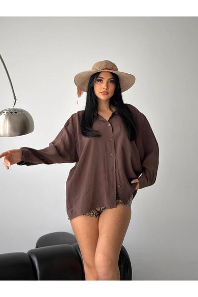 DONNA LISSA Premium Women's Oversized Flowy Linen Blend Shirt with Pocket Detail