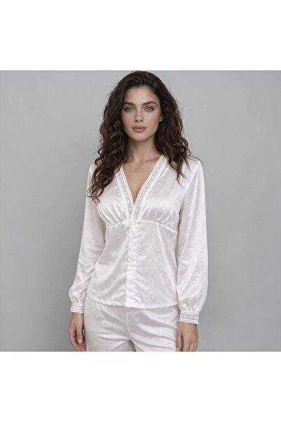 VELVIA Soft Satin Pajama Set with Lace Detail