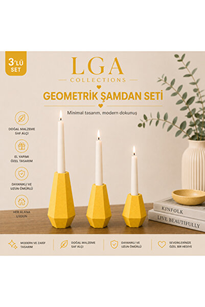 LGA COLLECTİONS EL YAPIMI GEOMETRİK ŞAMDAN MUMLUK SETİ 3 LÜ