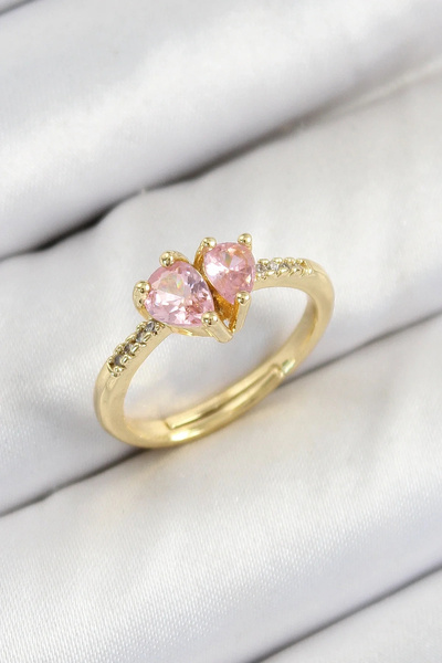 Generic Brand Brass Zircon Stone Pink Heart Model Gold Color Women's Ring