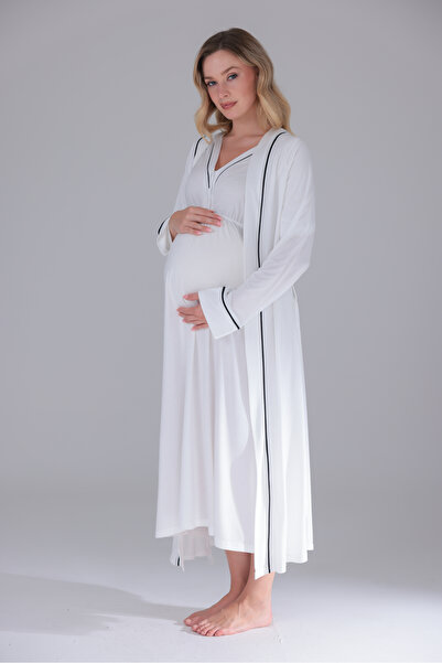 Yulem Homewear Set de 2 cămăși de noapte și halate de maternitate din bumbac ...