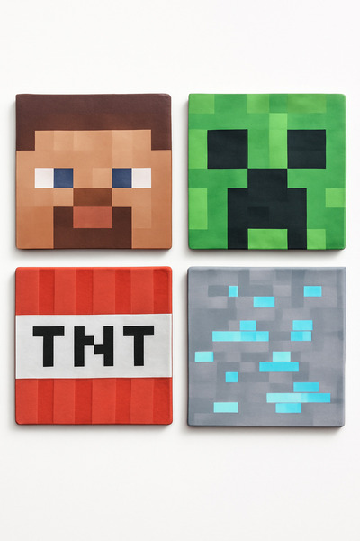 GAME SHOT Minecraft Blok Coaster Bardak Altlığı Seti 4lü 3D Baskı