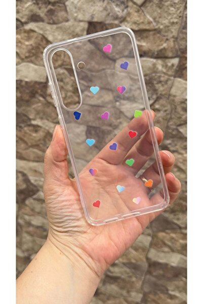 Vip Case Galaxy S25 FE Uyumlu Renkli Mini Kalp Desenli Şeffaf Darbe Emici Kam...
