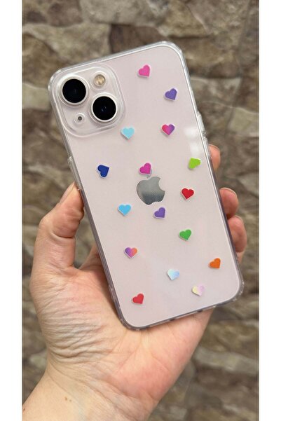Vip Case iPhone 13 Uyumlu Renkli Mini Kalp Desenli Şeffaf Darbe Emici Kamera ...