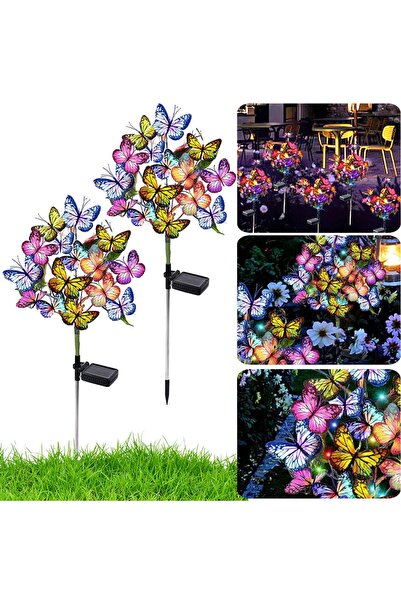 BaoBao Set de 2 lămpi solare LED de grădină, multicolore, fluturi decorativi ...