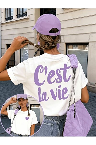 LELVANİ Tricou alb cu imprimeu Cest La Vie pentru femei