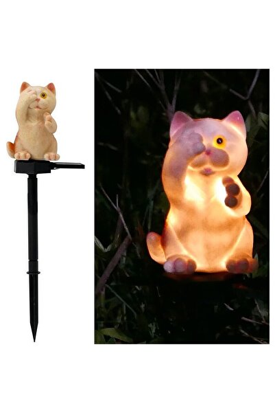 BaoBao Lampă solară decorativă în formă de pisică, polirășină, 15 cm, crem
