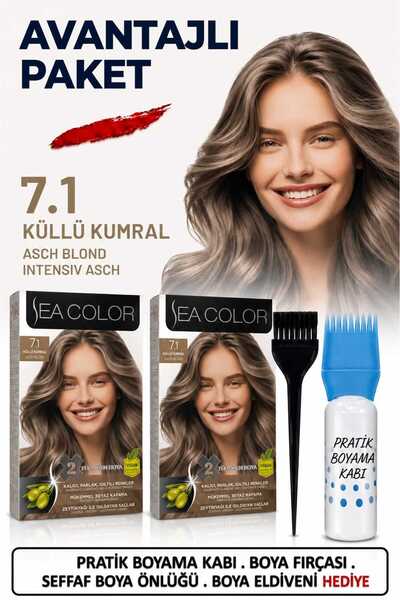 Sea Color Set Saç Boyası 7.1 Küllü Kumral 2 Li 2 Kutu+Pratik Boya Kabı