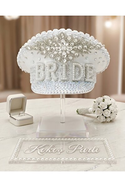 Kokoş Parti Bride İncili, Taşlı ve Pırıltılı Lüks Kaptan Şapkası ● Bekarlığa ...