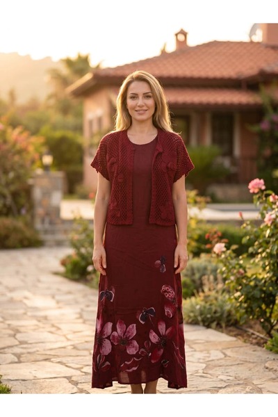 Punta Otantik Nc25726 Italian Mesh Jacketed Strap Floral Pattern Linen Dress ...