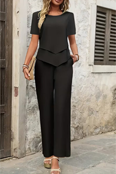 Kokosh moda Kadın Rahat 2'li Günlük Kısa Kollu ve Uzun Pantolon Takımı