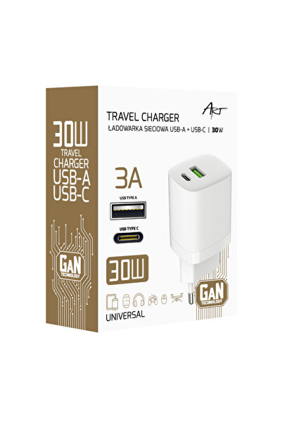 ART Încărcător de rețea GaN PD/QC 4.0 1x USB-C 1x USB-A 30W