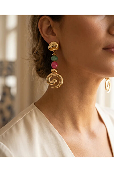 Dorvina Brass Women's Earrings Gold Color Pink Blue Vintage Jewelry Dangle Su...
