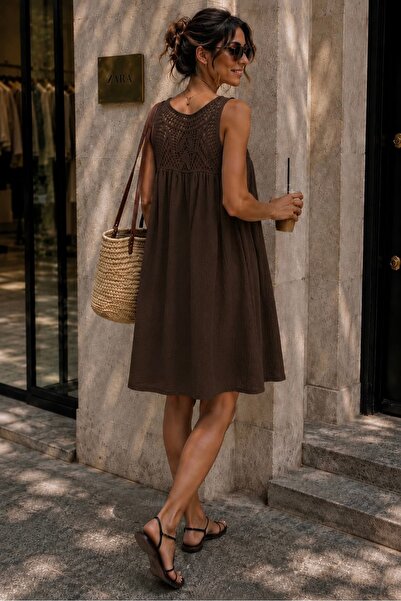 bb butik basic Güpür Detaylı Müslin Elbise MY3535