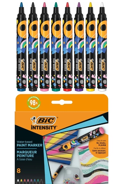 Bic İntensity Paint Marker Kalem 8 Renk Vivid Tonlar + Fileli Mavi Marker Kal...