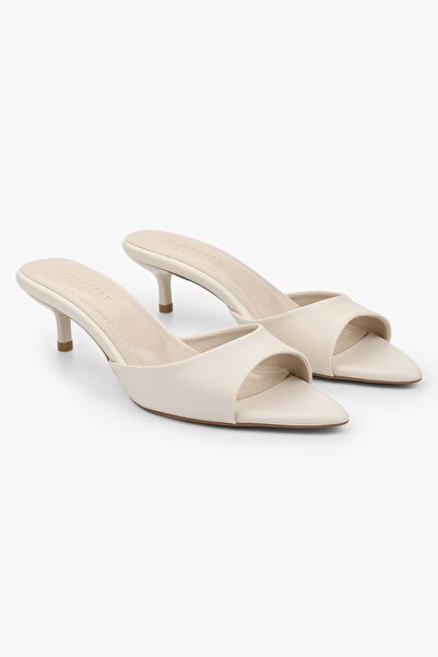 Shoeberry Women's Saint Ecru Skin Mini Heeled Slippers