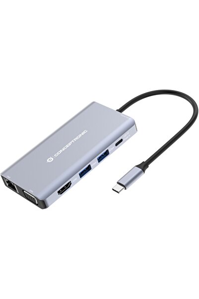 CONCEPTRONIC 10-1 Dock USB-C->HDMI/2xUSB-A/GbE/AUX/+ 25cm gri