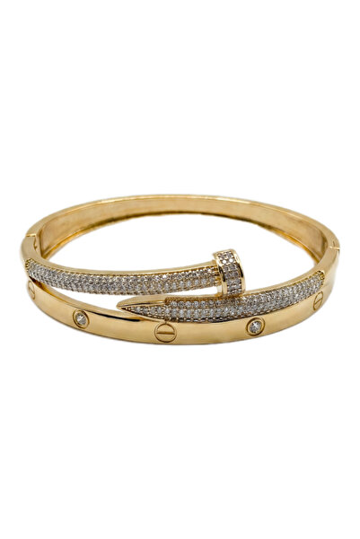 Swen Collection Gold Silver Zirkon Çivi Bileklik