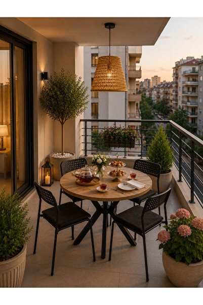 Flinder Çam 4 Kişilik Minderli Balkon Takımı, Balkon Masası, Balkon Sandalyes...