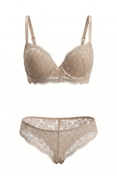 Wakabayashi Stone Color Lace Unpadded Low-Cut Bra Panty Set