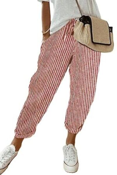 StreetWear Outlet Women's Casual Pants, High Waist, Stripes and Slanted Pocke...