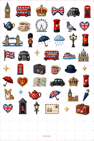 Mimu Art Studio Pixel Art Londra Sticker Seti İngiltere Şehir Temalı Dekorati...
