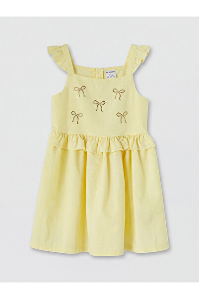 LC Waikiki Yellow Square Collar Stoned Girls' Dress